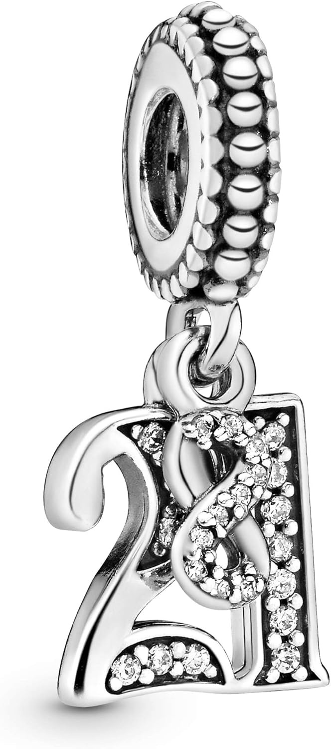 image:imagePANDORA 21st Celebration Dangle Charm Compatible Moments Sterling Silver with Clear Cubic Zirconia Gift for Her Jewelry for Women with Gift Box
