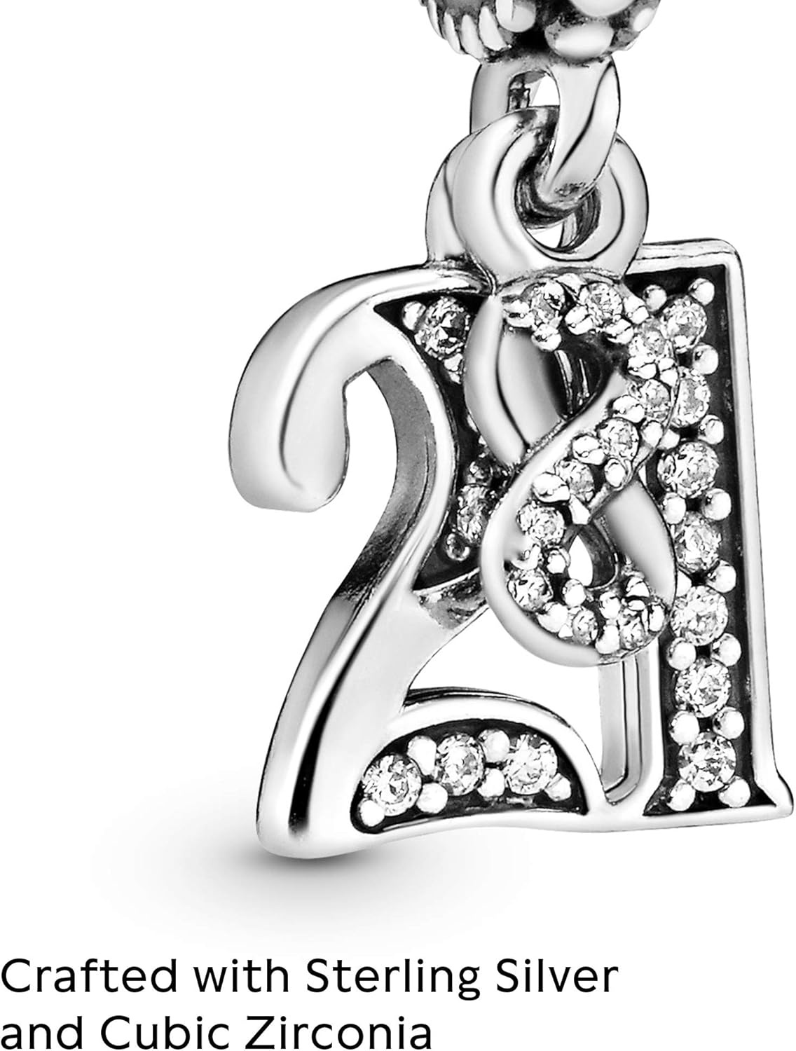image:imagePANDORA 21st Celebration Dangle Charm Compatible Moments Sterling Silver with Clear Cubic Zirconia Gift for Her Jewelry for Women with Gift Box