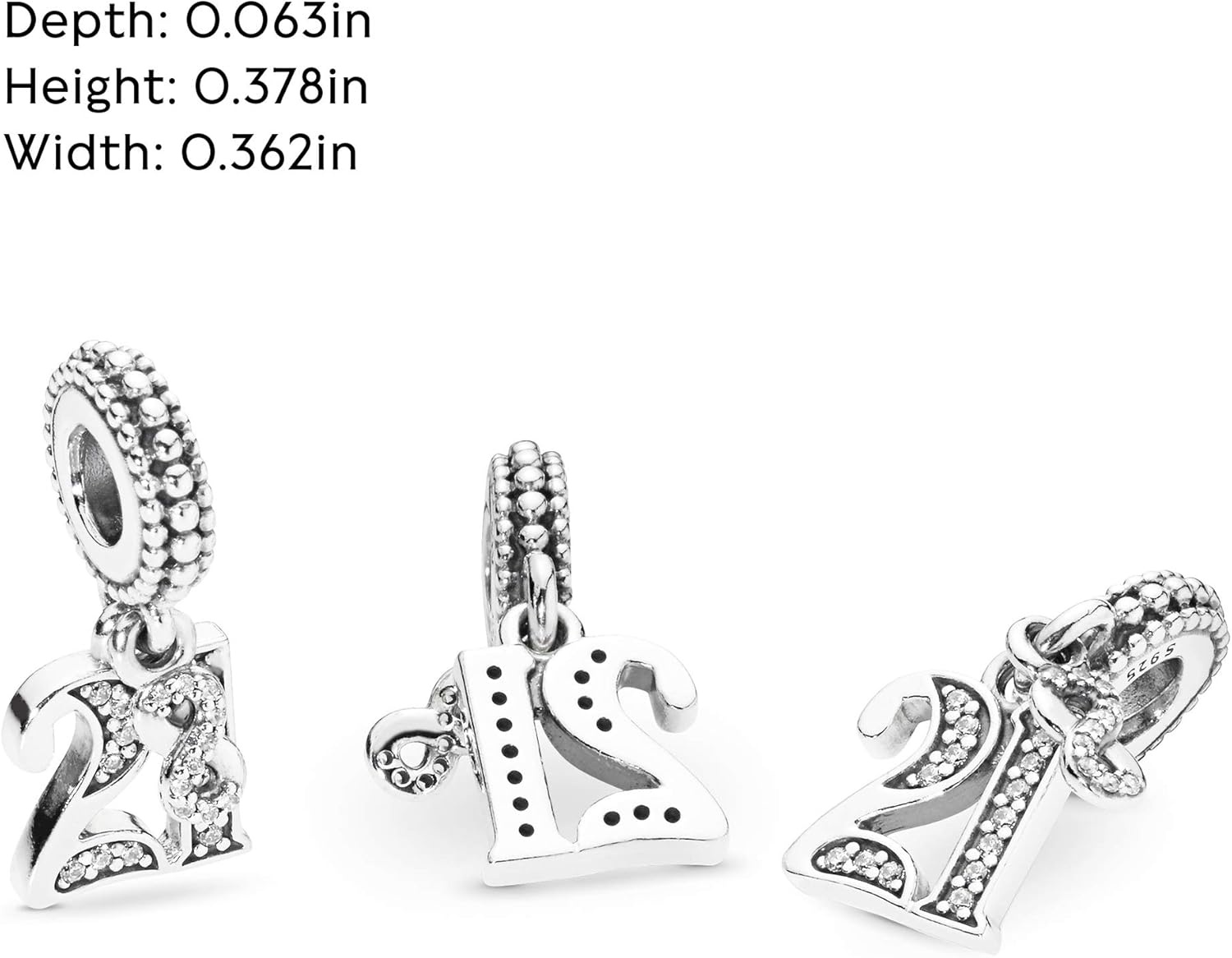 image:imagePANDORA 21st Celebration Dangle Charm Compatible Moments Sterling Silver with Clear Cubic Zirconia Gift for Her Jewelry for Women with Gift Box