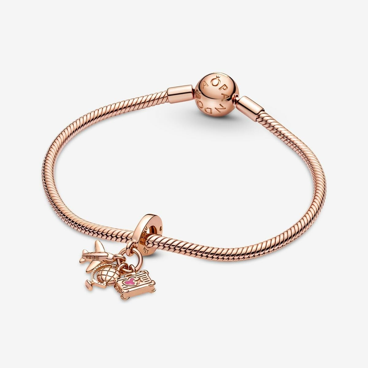 image:imagePANDORA Airplane Globe amp Suitcase Triple Dangle Charm Gift for Her Compatible Moments Rose Charm With Gift Box