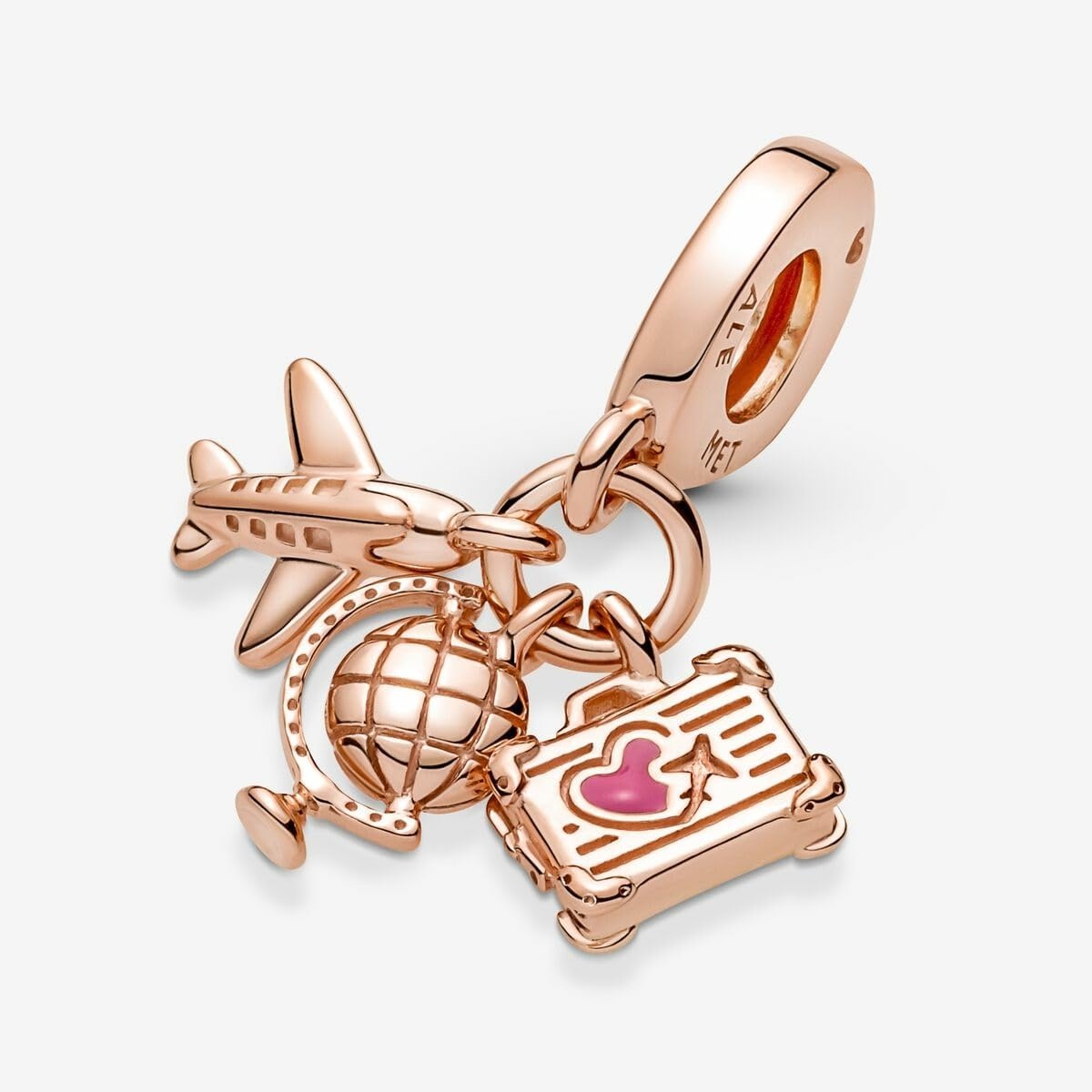 image:imagePANDORA Airplane Globe amp Suitcase Triple Dangle Charm Gift for Her Compatible Moments Rose Charm With Gift Box