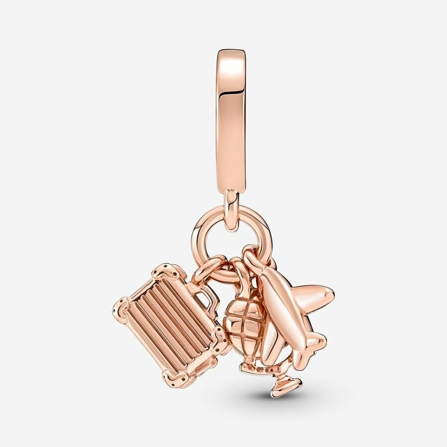 image:imagePANDORA Airplane Globe amp Suitcase Triple Dangle Charm Gift for Her Compatible Moments Rose Charm With Gift Box
