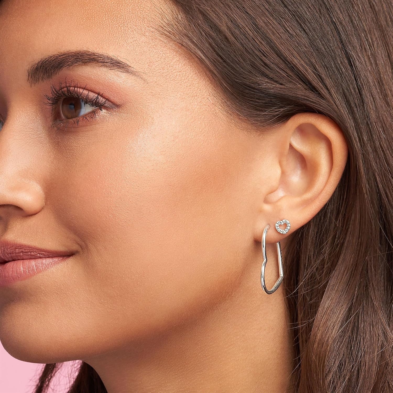 image:imagePANDORA Asymmetrical Heart Hoop Earrings Classic Earrings for Women Great Gift for Her Made with Sterling Silver