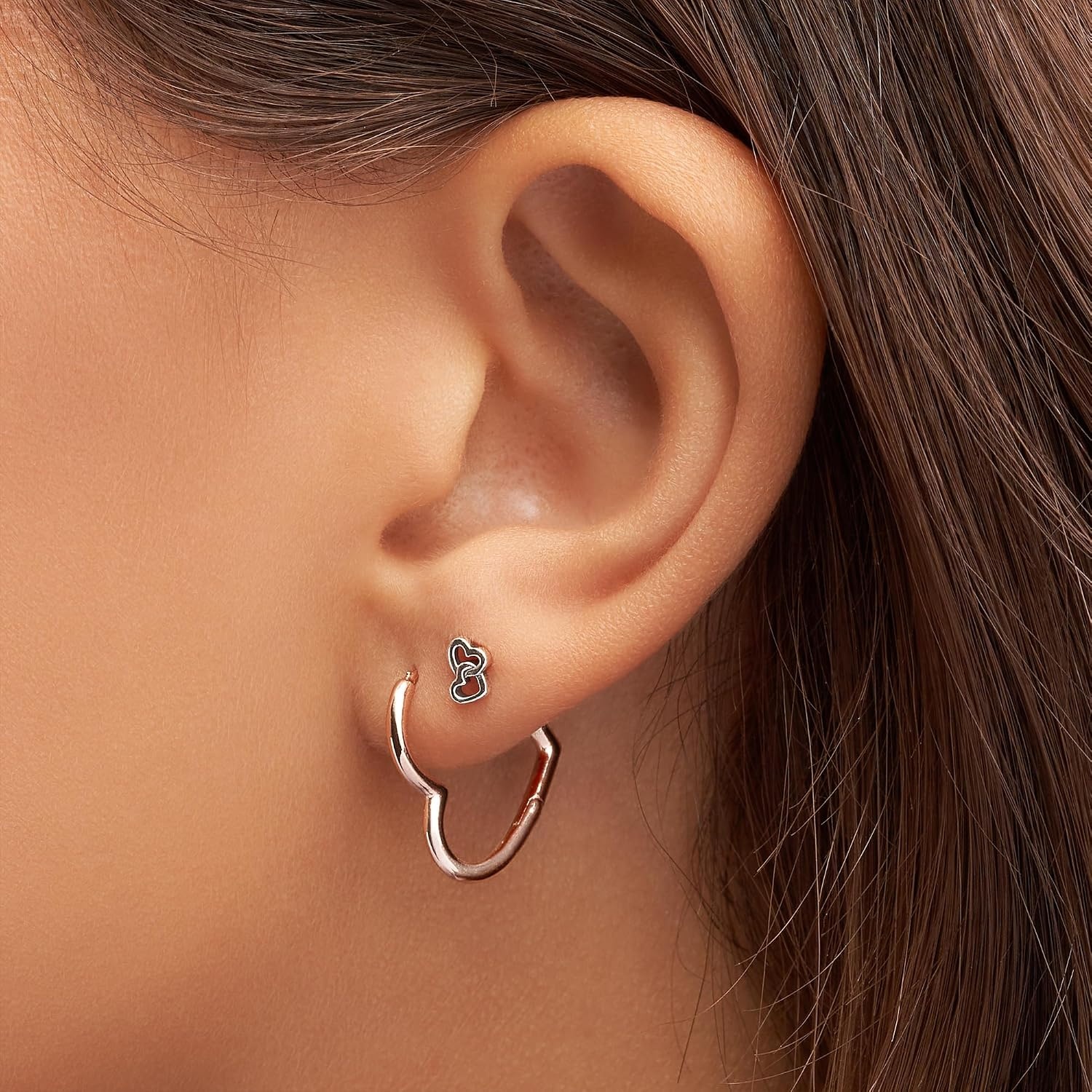 image:imagePANDORA Asymmetrical Heart Hoop Earrings Minimalist Hoop Earrings Stunning Womens Earrings Gift for Her 14k Rose Gold With Gift Box