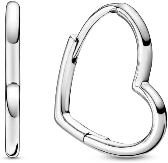 image:imagePANDORA Asymmetrical Heart Hoop Earrings Timeless Earrings for Women Gift for Her Made with Sterling Silver With Gift Box