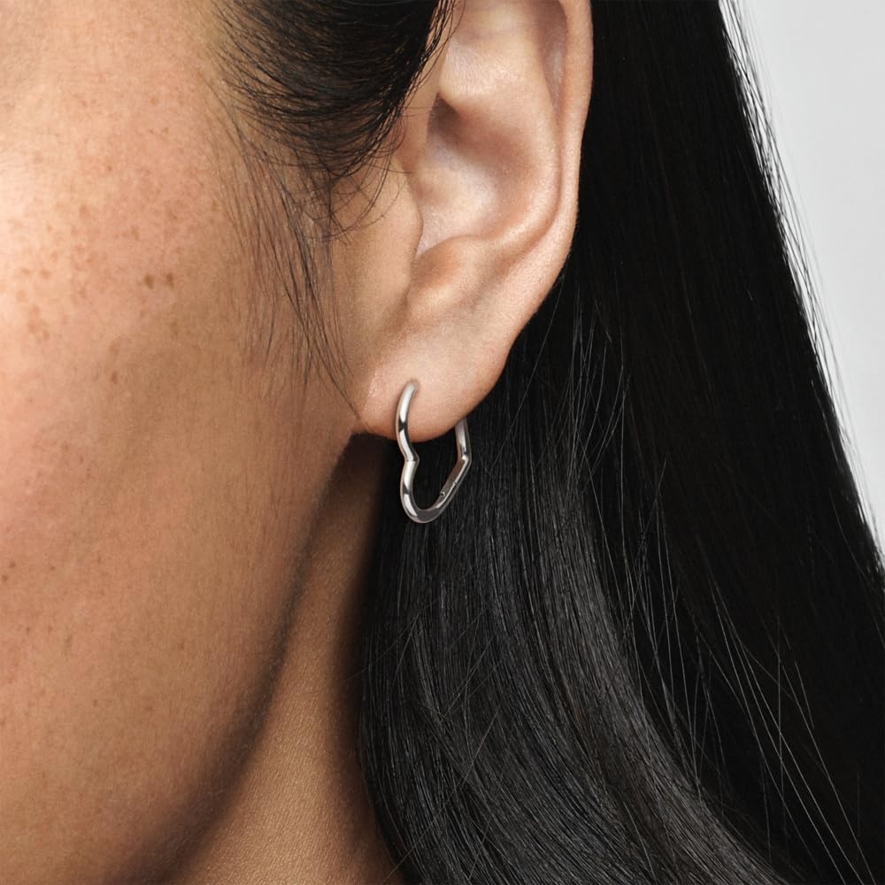 image:imagePANDORA Asymmetrical Heart Hoop Earrings Timeless Earrings for Women Gift for Her Made with Sterling Silver With Gift Box