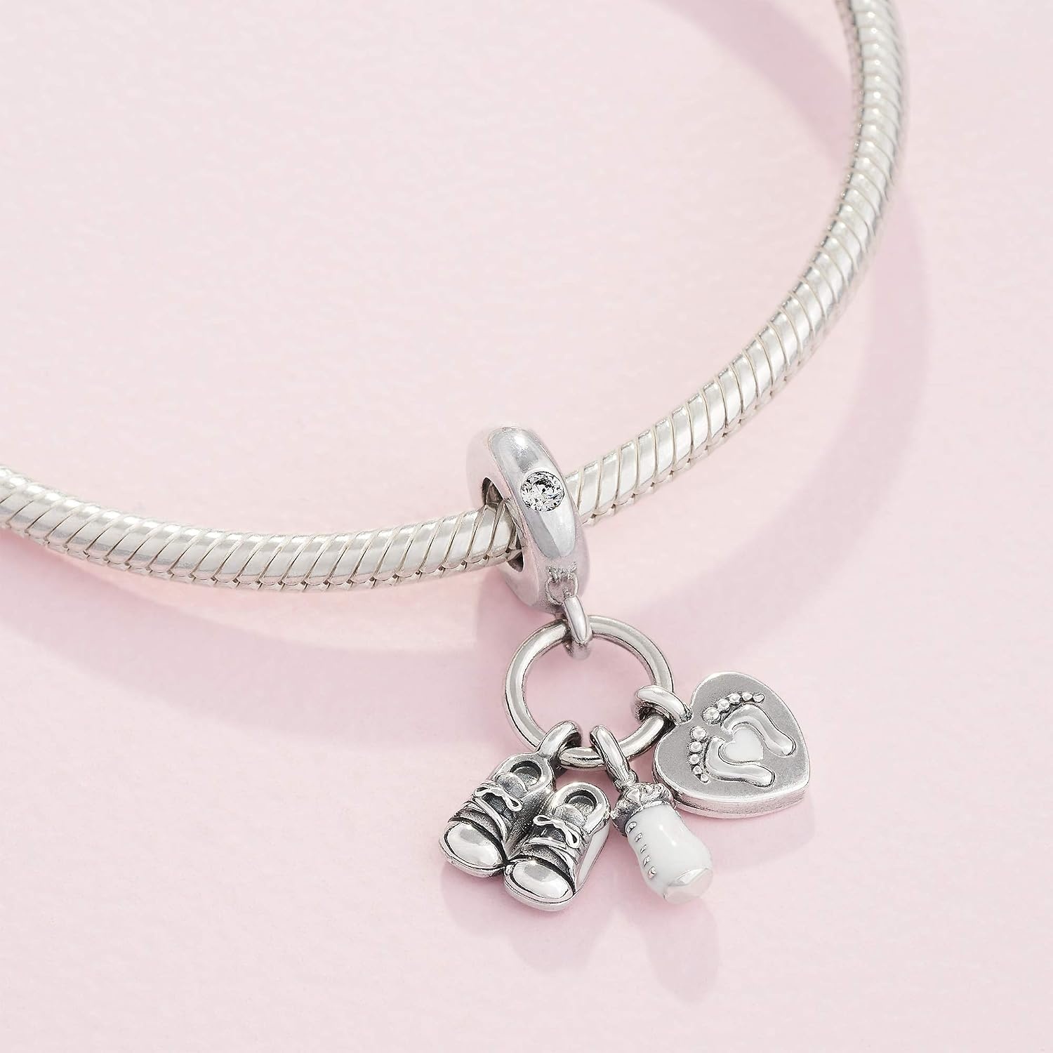 image:imagePANDORA Baby Bottle amp Shoes Dangle Charm Compatible Moments Jewelry for Women Made with Sterling Silver Cubic Zirconia amp Enamel Gift with Gift Box