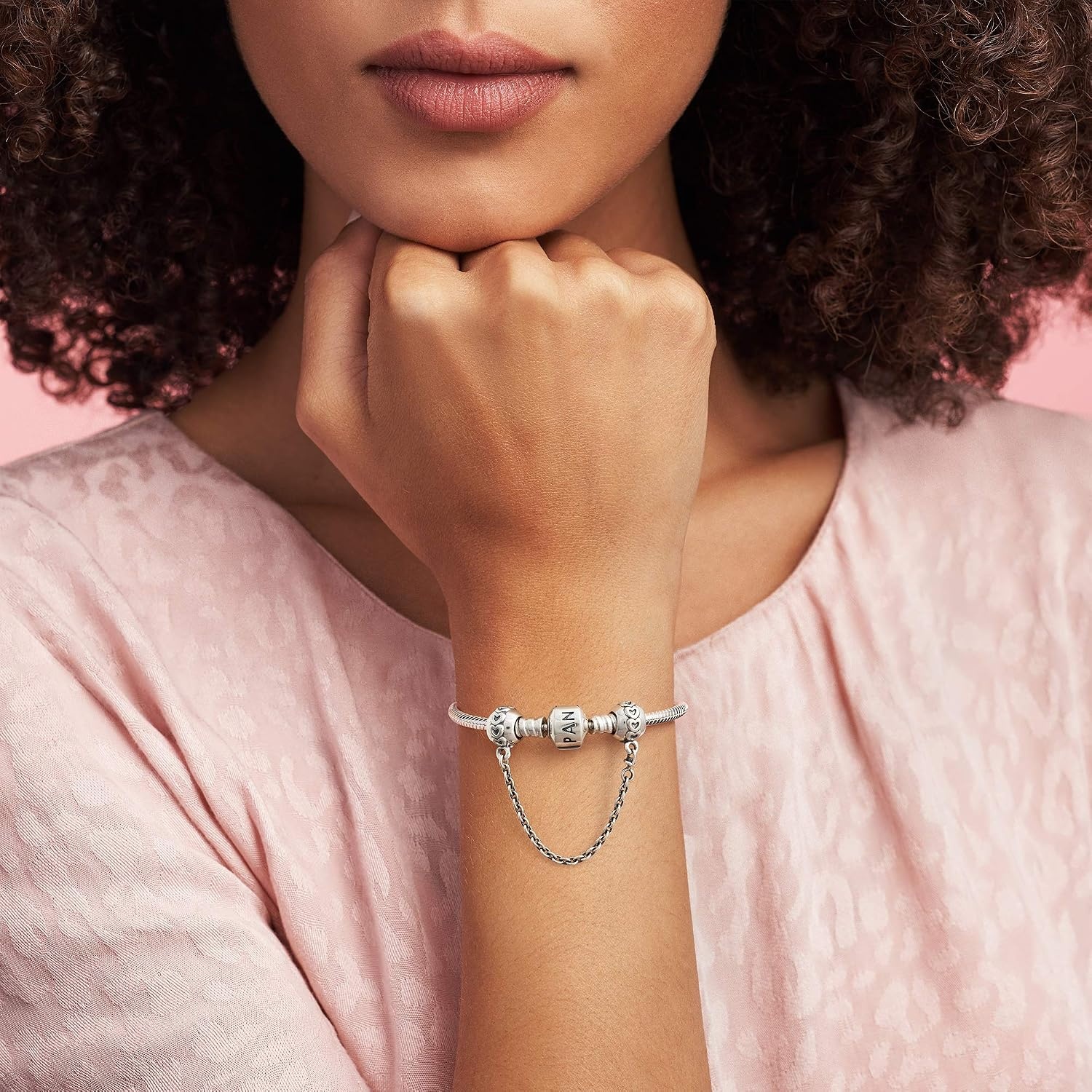 image:imagePANDORA Band of Hearts Safety Chain Charm Compatible with PANDORA Moments Sterling Silver Gift for Her Jewelry for Women with Gift Box