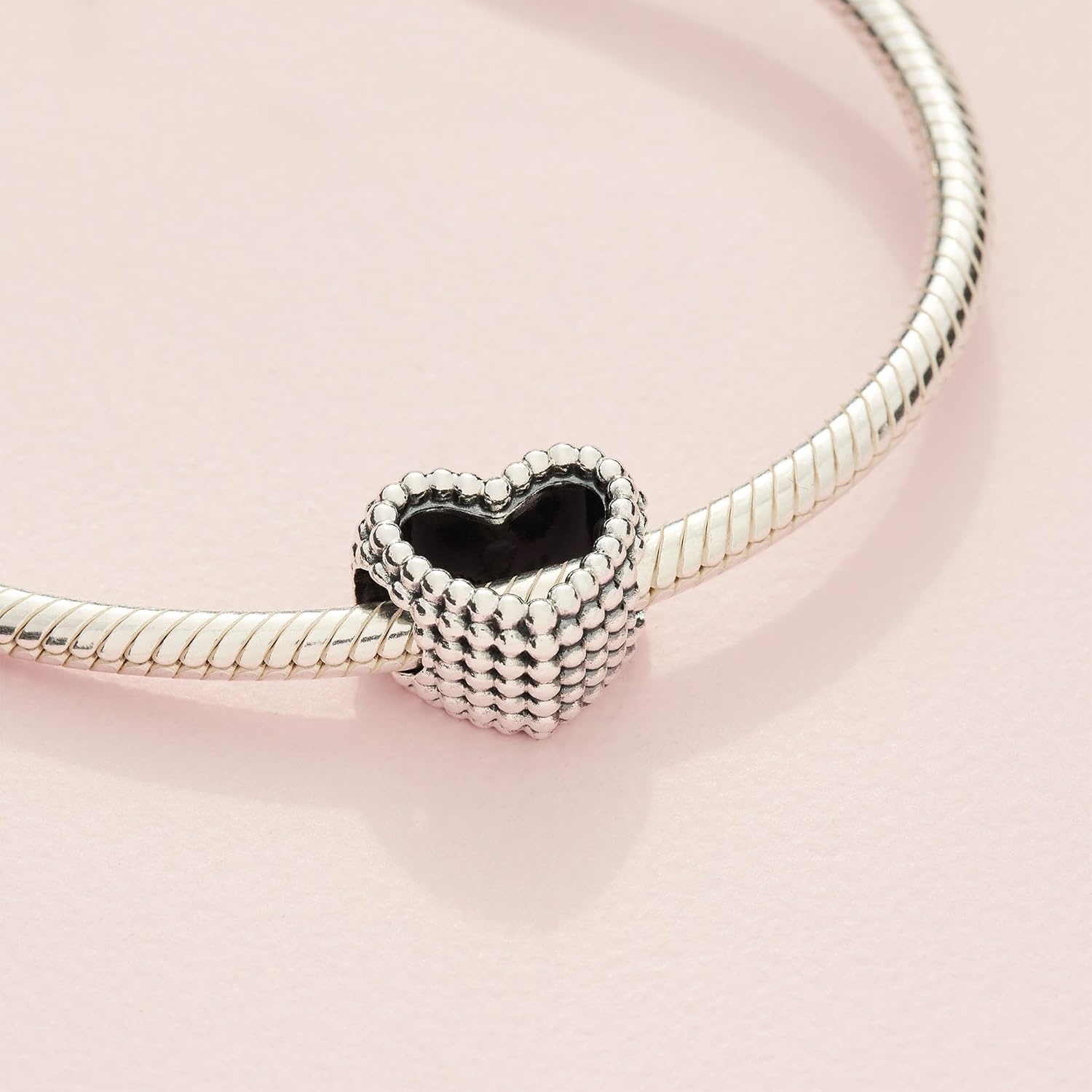 image:imagePANDORA Beaded Open Heart Charm Romantic Heart Jewelry Gift with Gift Box Textured Beaded Silhouette Compatible with PANDORA Moments Bracelets Sterling Silver