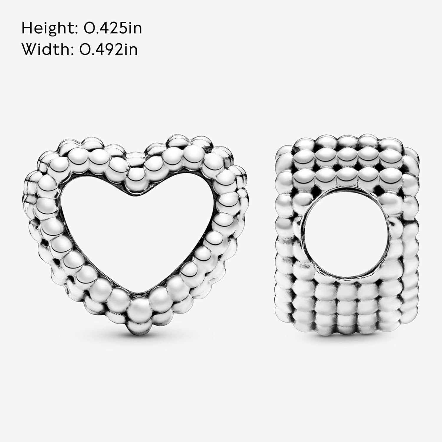 image:imagePANDORA Beaded Open Heart Charm Romantic Heart Jewelry Gift with Gift Box Textured Beaded Silhouette Compatible with PANDORA Moments Bracelets Sterling Silver