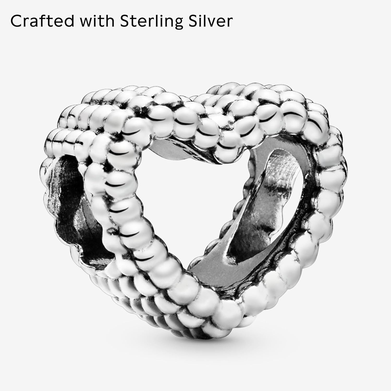 image:imagePANDORA Beaded Open Heart Charm Romantic Heart Jewelry Gift with Gift Box Textured Beaded Silhouette Compatible with PANDORA Moments Bracelets Sterling Silver