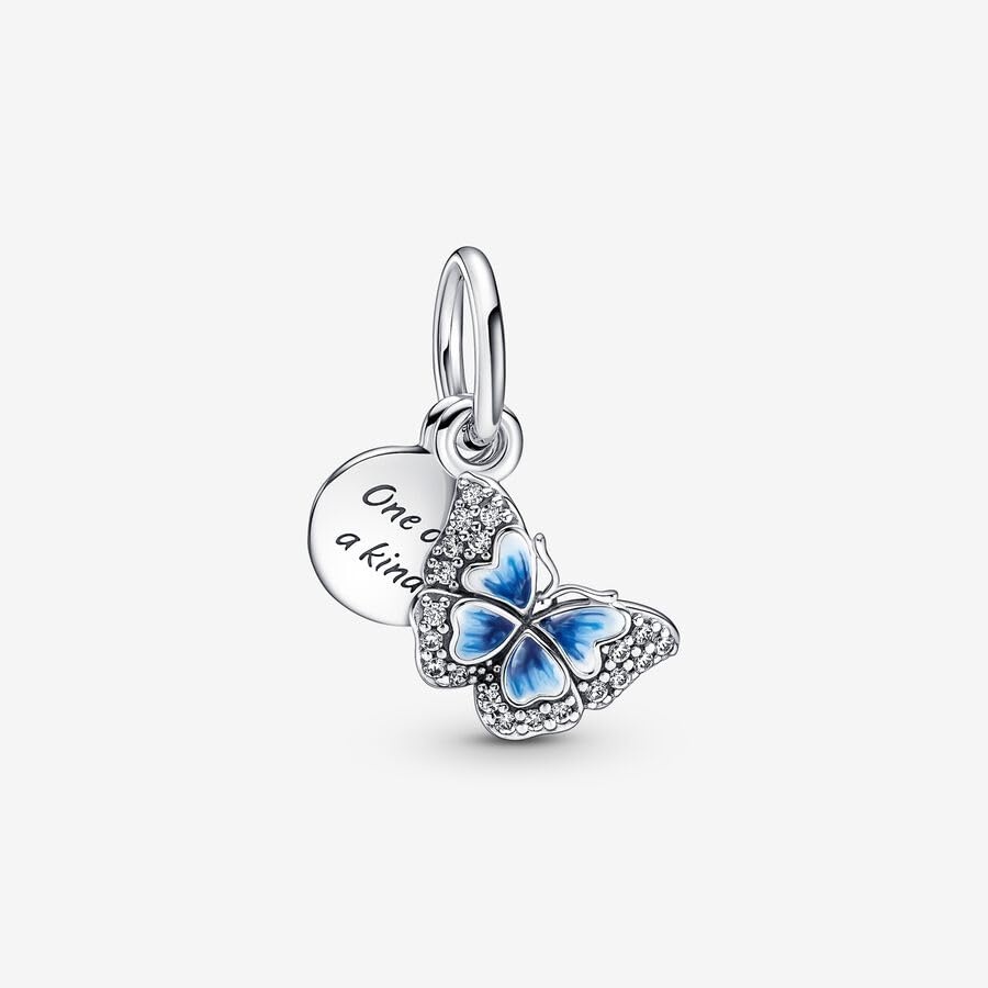 image:imagePANDORA Blue Butterfly amp Quote Double Dangle Charm Bracelet Charm for PANDORA Moments Bracelets Stunning Womens Jewelry Made with Sterling Silver Cubic Zirconia amp Enamel With Gift Box