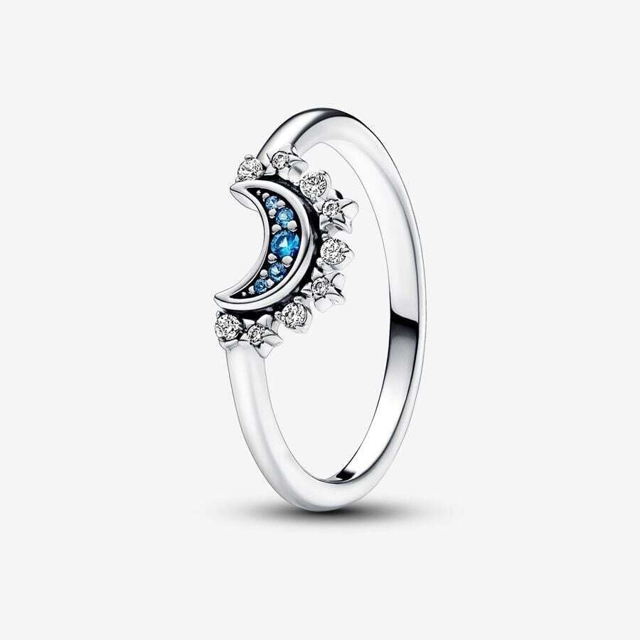 image:imagePANDORA Celestial Sparkling Moon Ring Silver Ring for Women Layering or Stackable Ring with Crystals Gift for Her With Gift Box