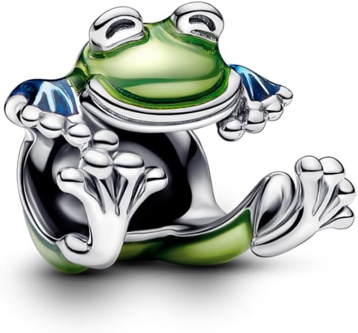 image:imagePANDORA Climbing Frog Charm Animal Charm Sterling Silver amp Green Blue Enamel Compatible with PANDORA Moments Jewelry for Women with Gift Box