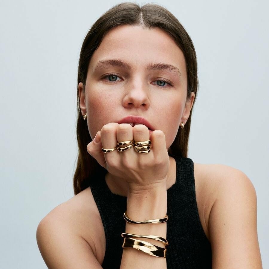 image:imagePANDORA Essence Organically Shaped Broad Open Bangle 14k GoldPlated Bangle Bracelet for Women Includes Gift Box16