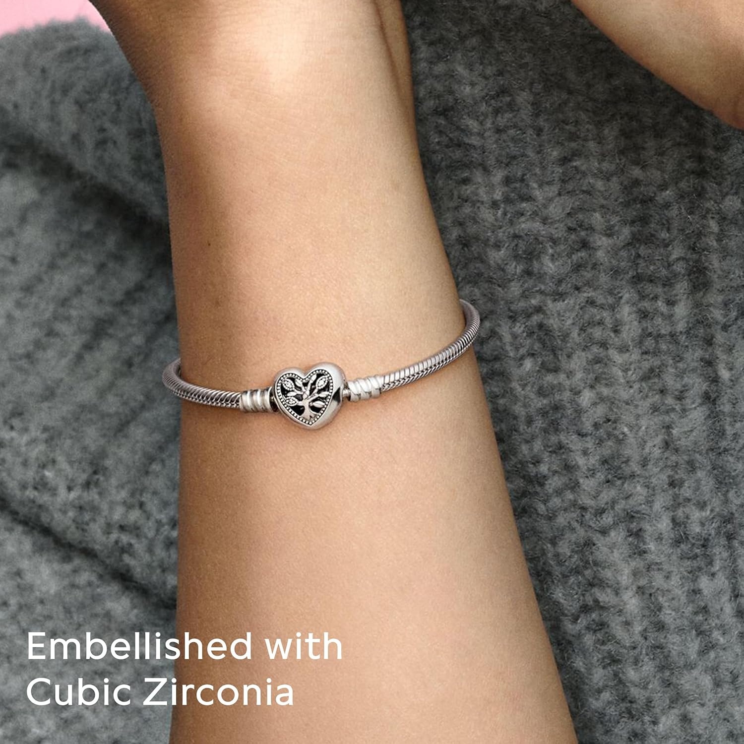 image:imagePANDORA Family Tree Heart Clasp Snake Chain BraceletSilver