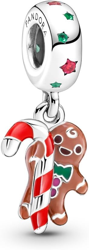 image:imagePANDORA Gingerbread Man Dangle Charm Gift for Her Compatible with PANDORA Moments Sterling Silver with Enamel With Gift Box