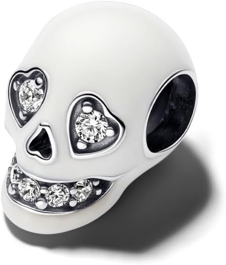image:imagePANDORA GlowintheDark Sparkling Skull Charm Compatible Moments Sterling Silver with Cubic Zirconia Gift for Her Jewelry for Women with Gift Box