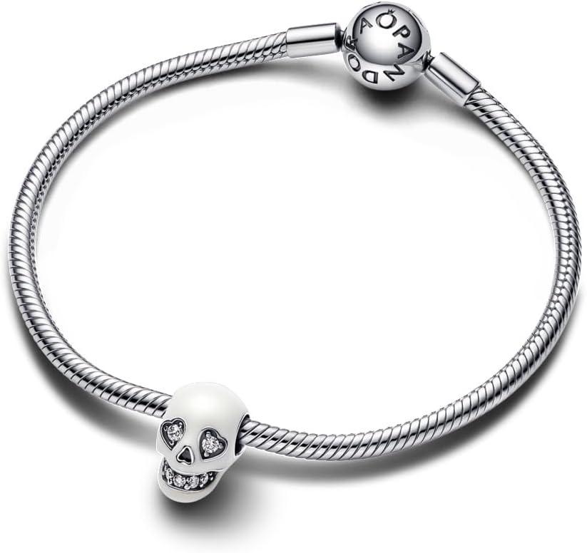 image:imagePANDORA GlowintheDark Sparkling Skull Charm Compatible Moments Sterling Silver with Cubic Zirconia Gift for Her Jewelry for Women with Gift Box