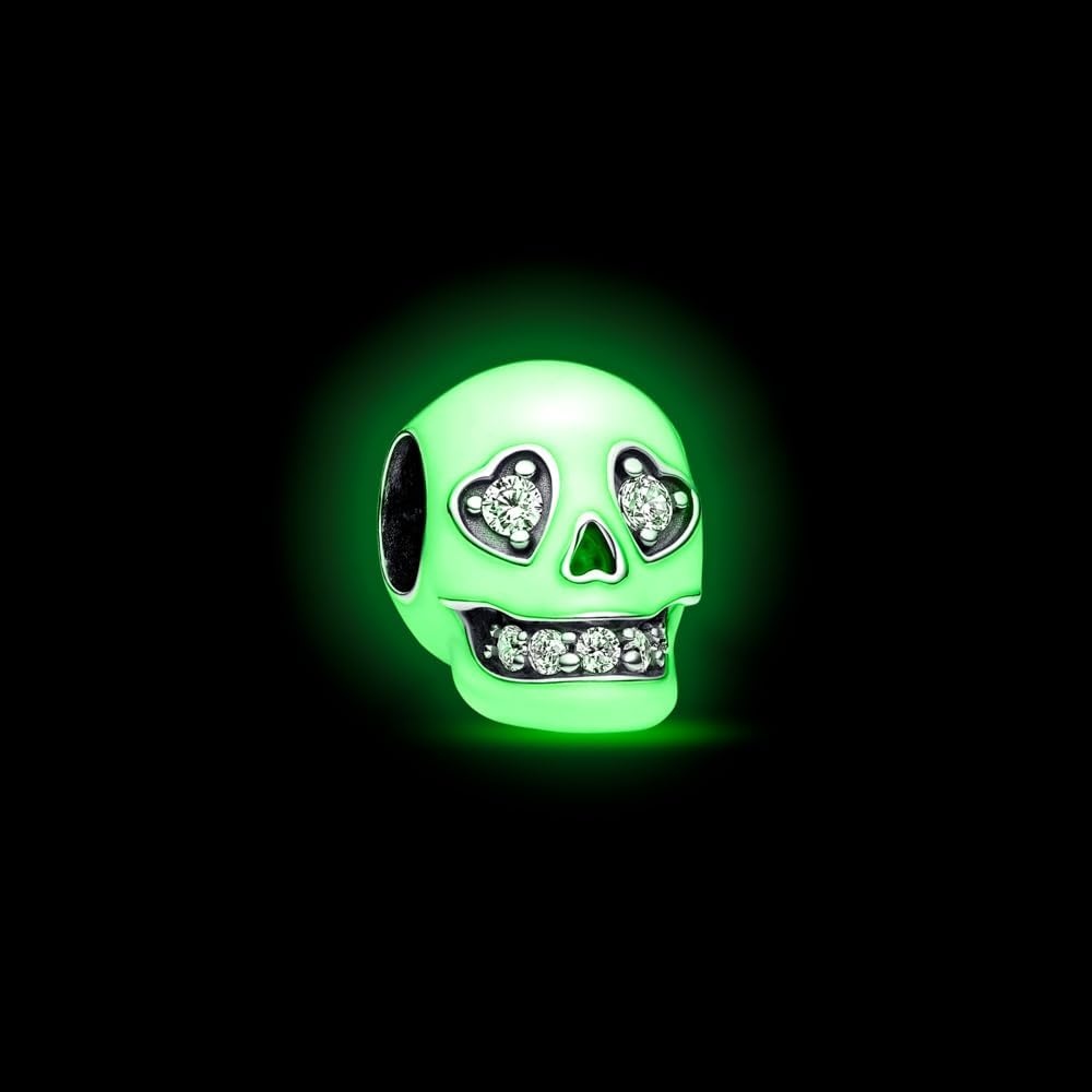 image:imagePANDORA GlowintheDark Sparkling Skull Charm Compatible Moments Sterling Silver with Cubic Zirconia Gift for Her Jewelry for Women with Gift Box