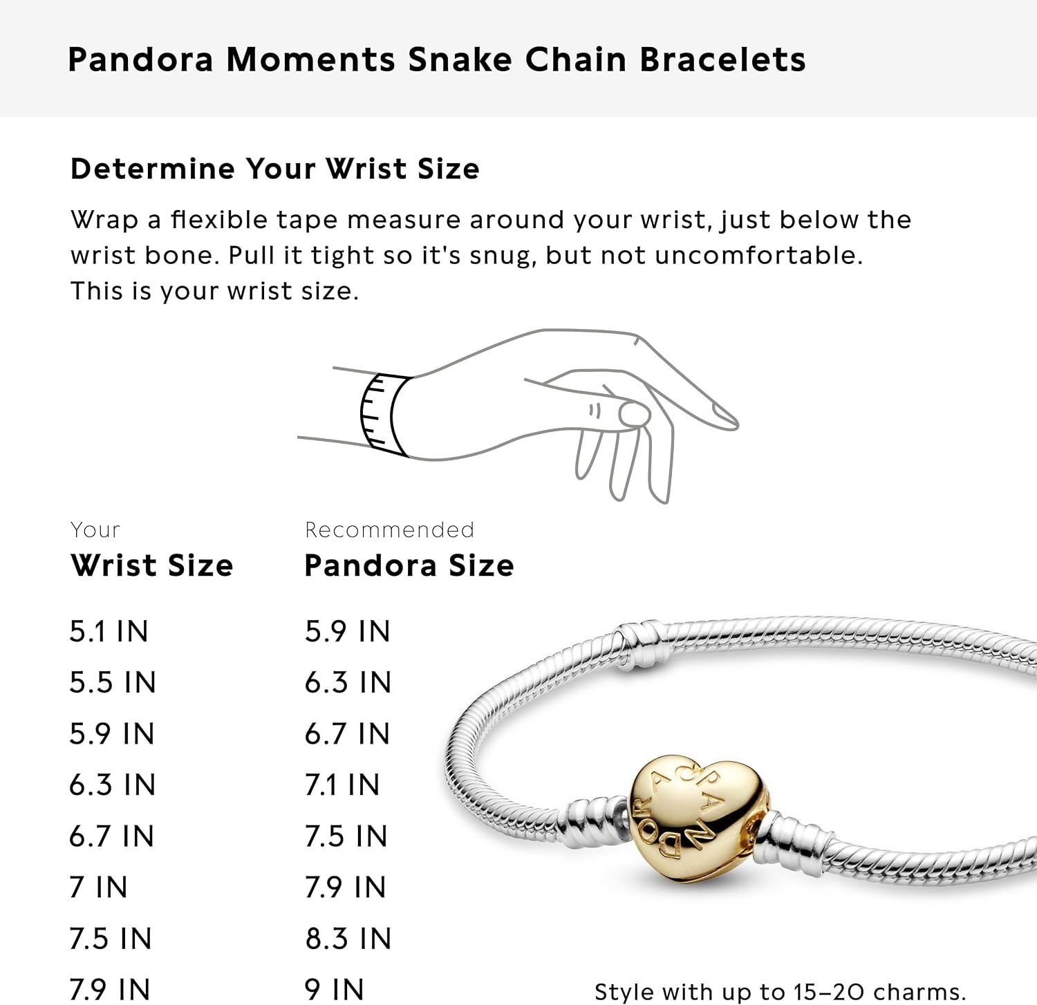 image:imagePANDORA Heart Clasp Snake Chain Bracelet Heart Clasp Romantic Jewelry for Her with Gift Box Compatible Moments Charms Sterling Silver67 Inches