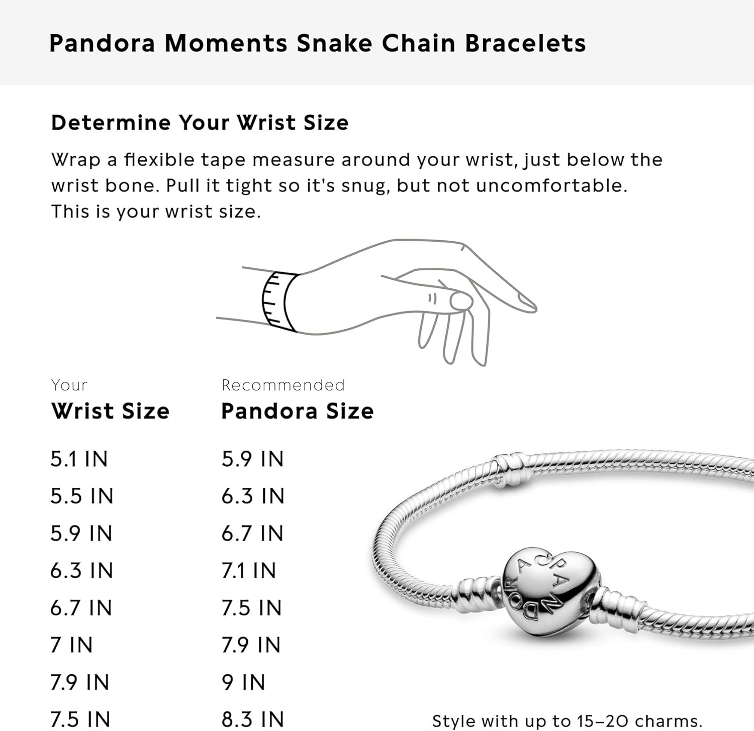 image:imagePANDORA Heart Clasp Snake Chain Bracelet Heart Clasp Romantic Jewelry for Her with Gift Box Compatible Moments Charms Sterling Silver67 Inches