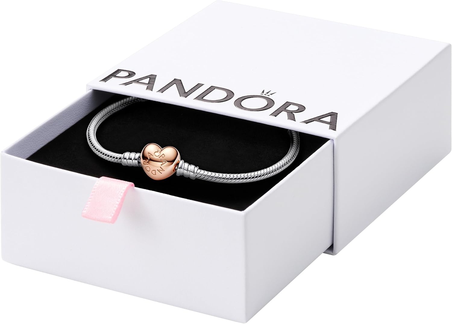 image:imagePANDORA Heart Clasp Snake Chain Bracelet Heart Clasp Romantic Jewelry for Her with Gift Box Compatible Moments Charms Sterling Silver67 Inches