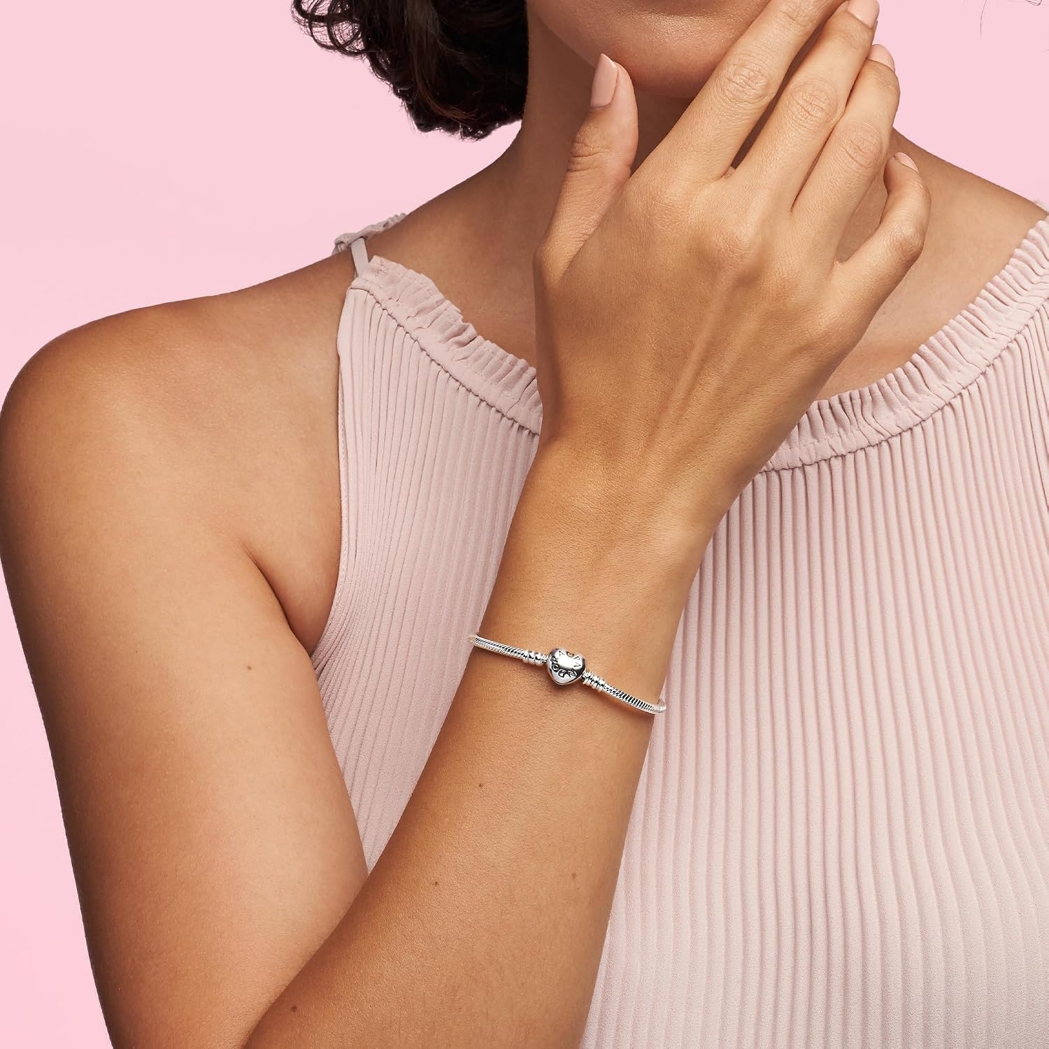 image:imagePANDORA Heart Clasp Snake Chain Bracelet Heart Clasp Romantic Jewelry for Her with Gift Box Compatible Moments Charms Sterling Silver67 Inches