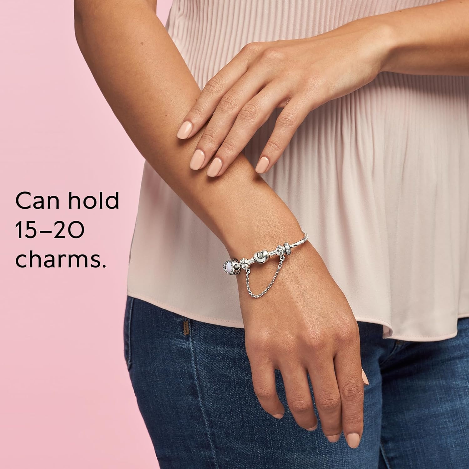 image:imagePANDORA Heart Clasp Snake Chain Bracelet Heart Clasp Romantic Jewelry for Her with Gift Box Compatible Moments Charms Sterling Silver67 Inches