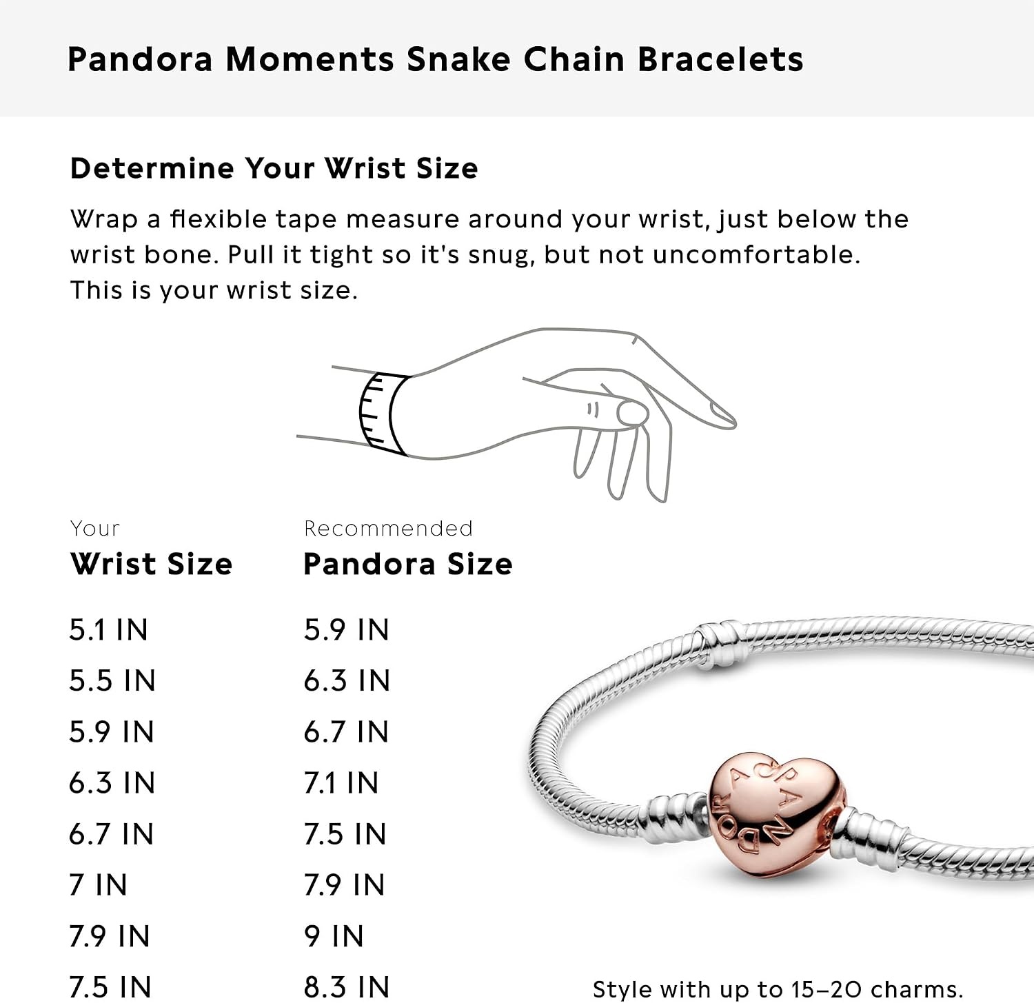 image:imagePANDORA Heart Clasp Snake Chain Bracelet Heart Clasp Romantic Jewelry for Her with Gift Box Compatible Moments Charms Sterling Silver67 Inches