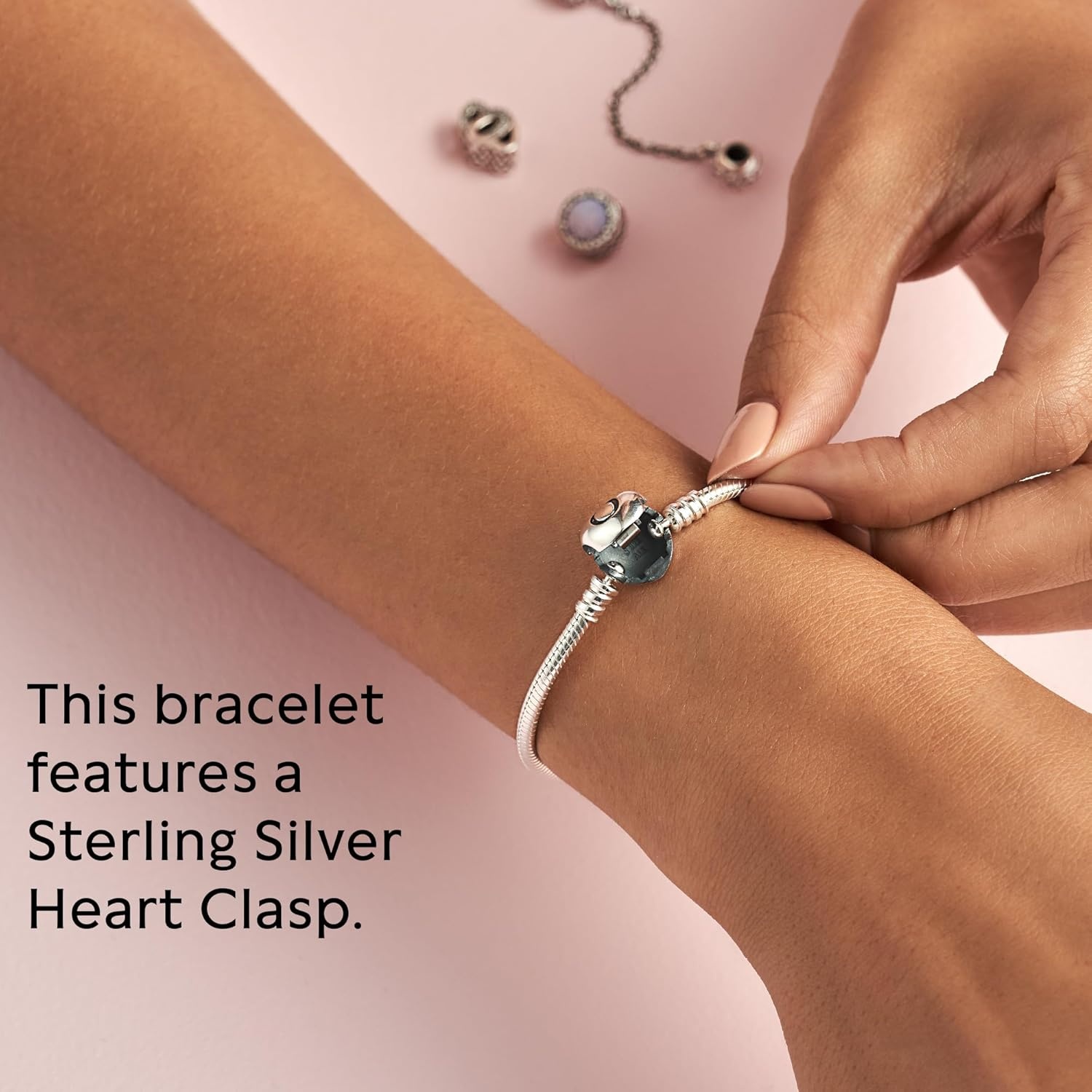 image:imagePANDORA Heart Clasp Snake Chain Bracelet Heart Clasp Romantic Jewelry for Her with Gift Box Compatible Moments Charms Sterling Silver67 Inches