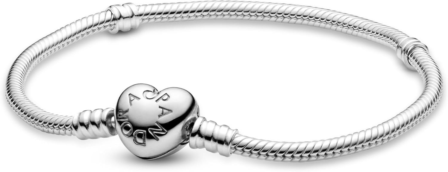 image:imagePANDORA Heart Clasp Snake Chain Bracelet Heart Clasp Romantic Jewelry for Her with Gift Box Compatible Moments Charms Sterling Silver79 Inches