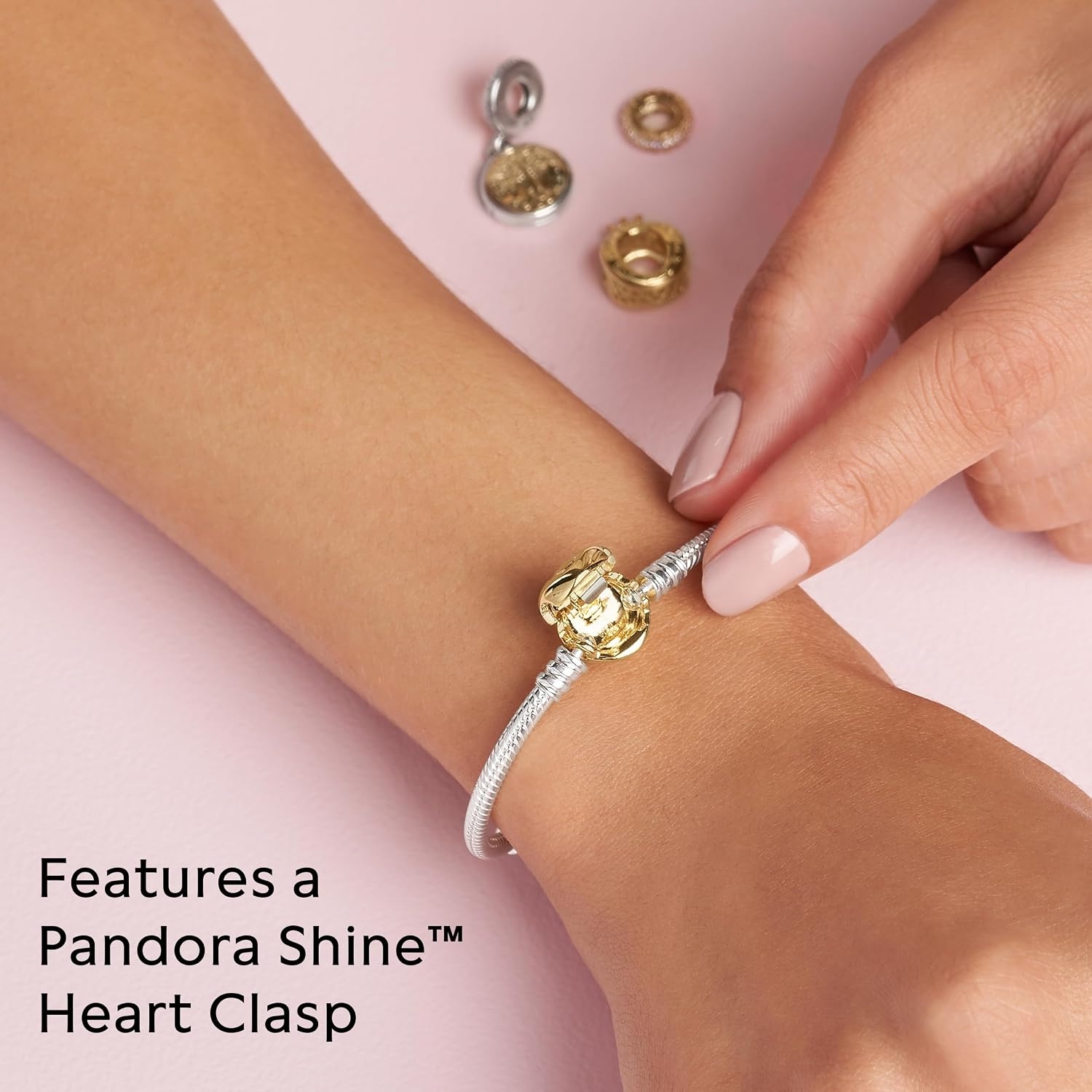 image:imagePANDORA Heart Clasp Snake Chain Bracelet Heart Clasp Romantic Jewelry for Her with Gift Box Compatible Moments Charms Sterling Silver79 Inches