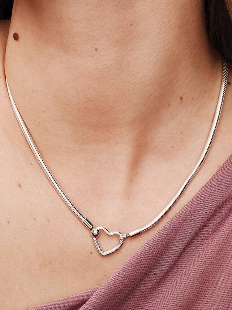 image:imagePANDORA Heart Closure Snake Chain Necklace 177 Sterling Silver Charm Necklace Compatible with PANDORA Moments Jewelry for Women with Gift Box