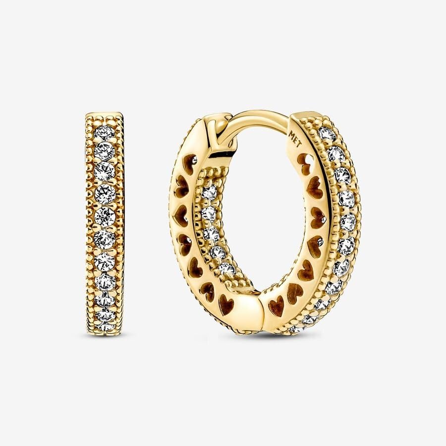 image:imagePANDORA Heart Hoop Earrings Great Gift for Women Stunning Womens Earrings 14k Gold amp Cubic Zirconia With Gift Box 17 mm