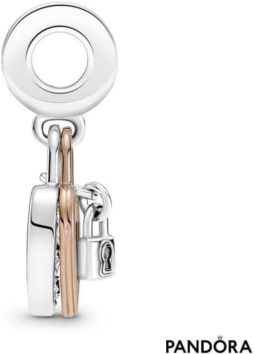 image:imagePANDORA Heart Padlock Double Dangle Charm Gift for Her Compatible Moments Rose amp Sterling Silver with Cubic Zirconia With Gift Box