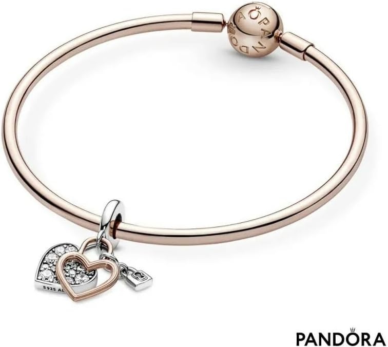 image:imagePANDORA Heart Padlock Double Dangle Charm Gift for Her Compatible Moments Rose amp Sterling Silver with Cubic Zirconia With Gift Box