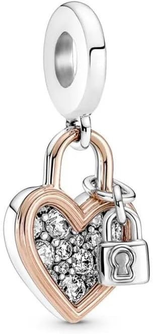 image:imagePANDORA Heart Padlock Double Dangle Charm Gift for Her Compatible Moments Rose amp Sterling Silver with Cubic Zirconia With Gift Box