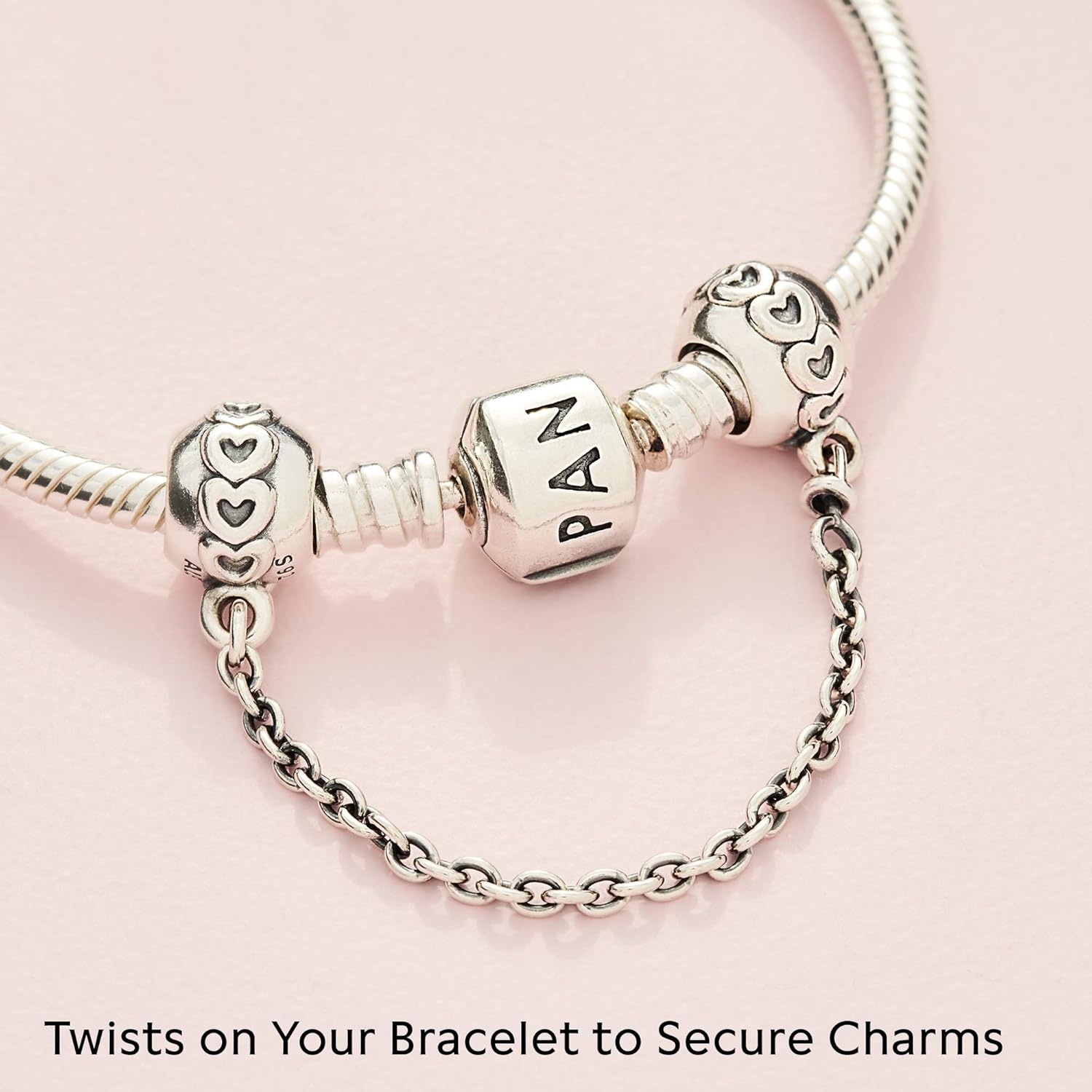 image:imagePANDORA Jewelry Band of Hearts Safety Chain Sterling Silver Charm 2 No Box