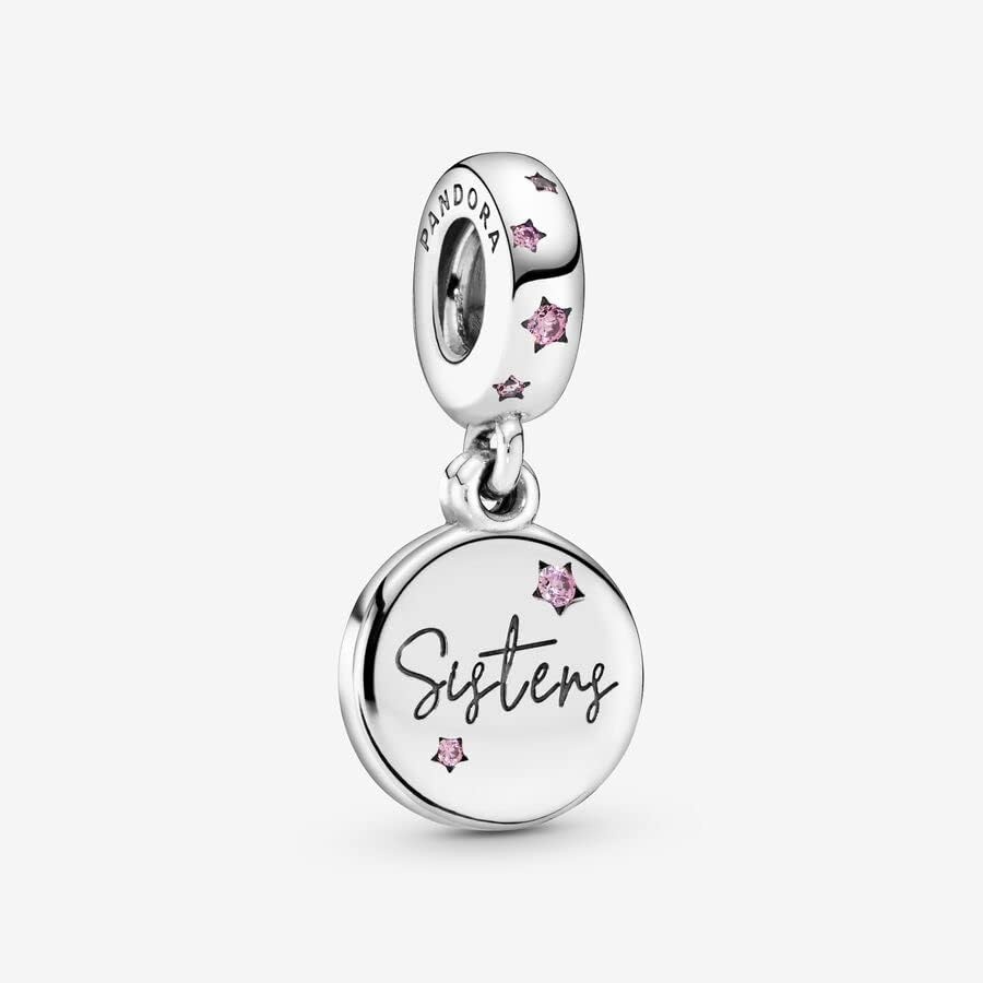 image:imagePANDORA Jewelry Forever Sisters Dangle Charm Compatible with PANDORA Moments Sterling Silver Charm with Cubic Zirconia Gift with Gift Box