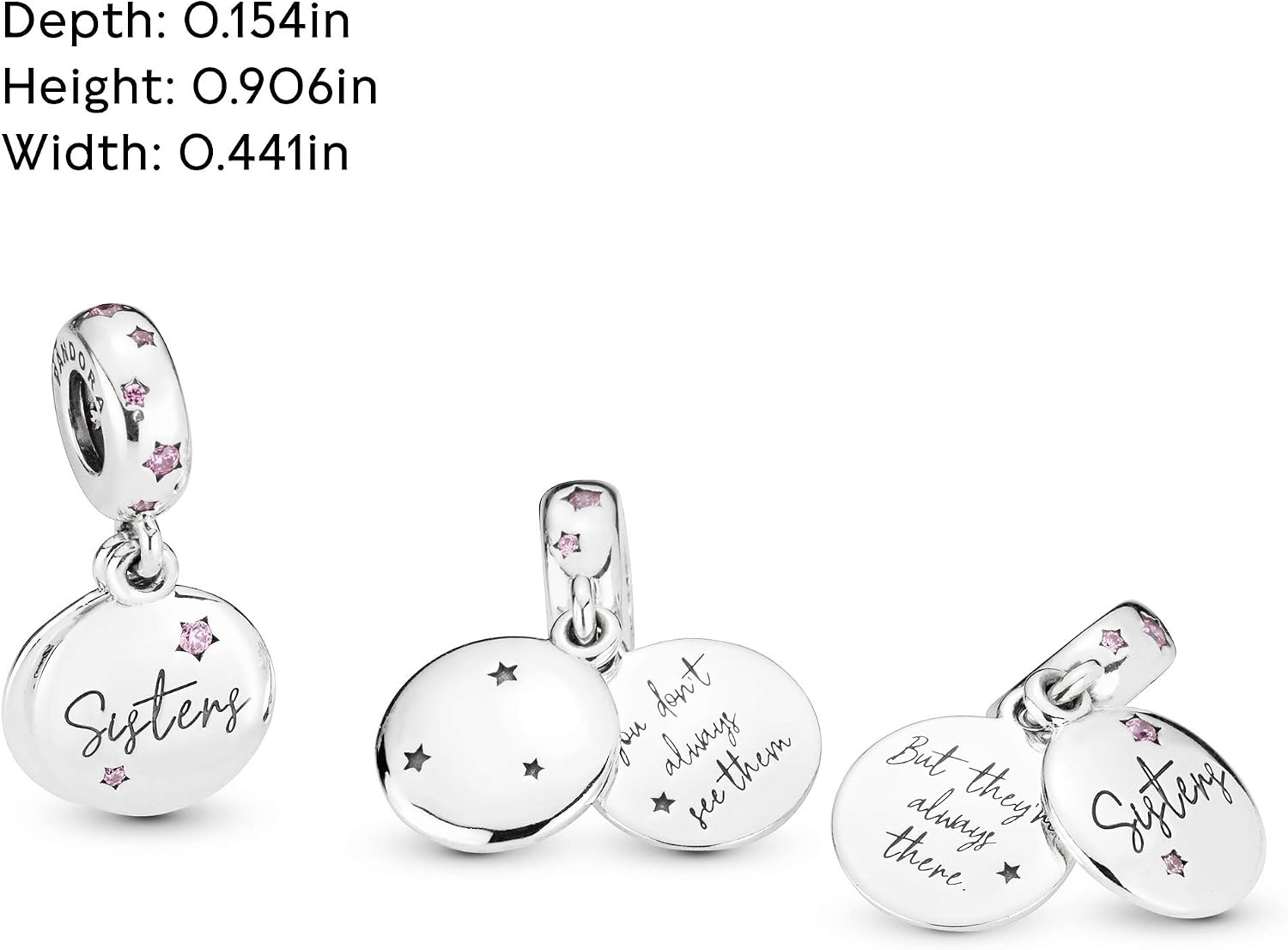 image:imagePANDORA Jewelry Forever Sisters Dangle Charm Compatible with PANDORA Moments Sterling Silver Charm with Cubic Zirconia Gift with Gift Box