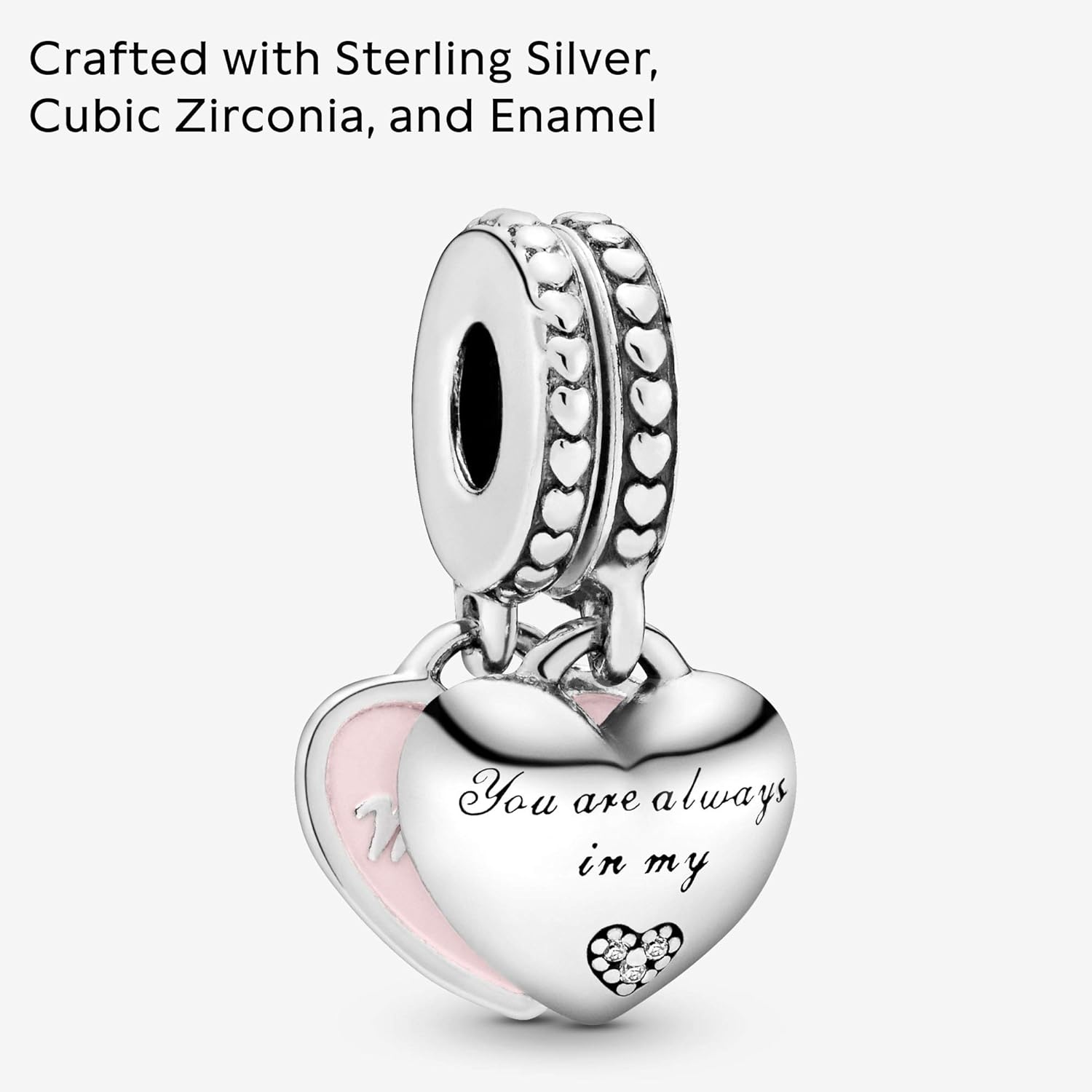 image:imagePANDORA Jewelry Mother and Daughter Hearts Dangle Compatible Moments Sterling Silver Charm with Cubic Zirconia Comes with Gift Box