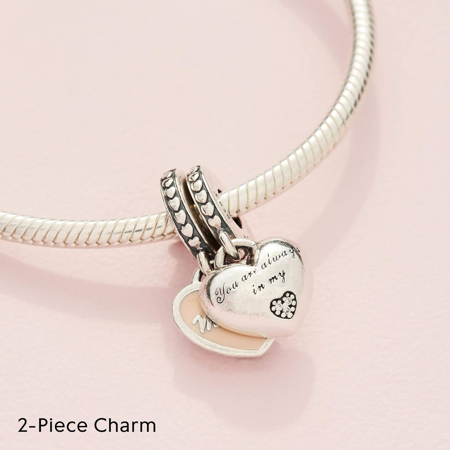 image:imagePANDORA Jewelry Mother and Daughter Hearts Dangle Compatible Moments Sterling Silver Charm with Cubic Zirconia Comes with Gift Box