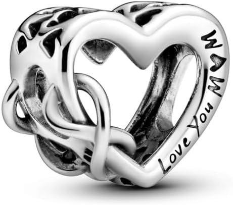 image:imagePANDORA Love You Mom Infinity Heart Charm Engraved Mom Heart Design Mothers Day Jewelry with Gift Box Compatible Moments Charm Bracelets Sterling Silver