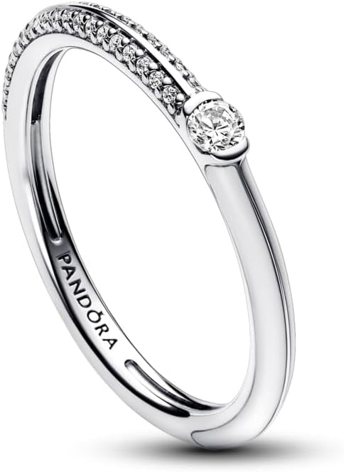 image:imagePANDORA ME Pav amp Dual Ring Silver Ring for Women Layering or Stackable Ring for Women Gift for Her Sterling Silver with Clear Cubic Zirconia With Gift BoxWhite
