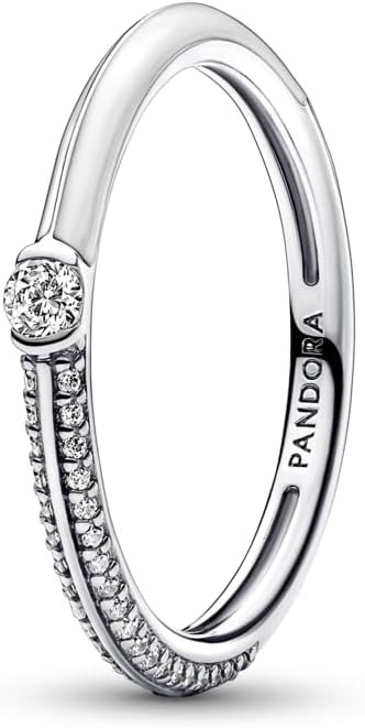 image:imagePANDORA ME Pav amp Dual Ring Silver Ring for Women Layering or Stackable Ring for Women Gift for Her Sterling Silver with Clear Cubic Zirconia With Gift BoxWhite
