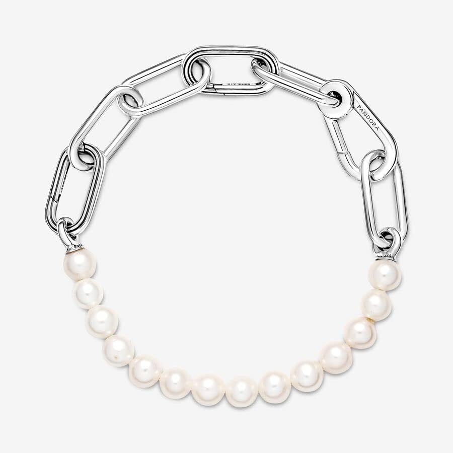 image:imagePANDORA ME Treated Freshwater Cultured Pearl Bracelet Features 2 Connectors Gift for Her Sterling Silver with White Treated Freshwater Cultured Pearl With Gift Box63 Inches