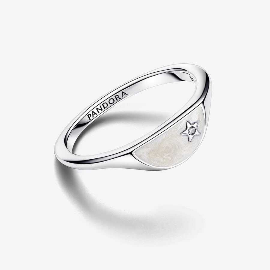 image:imagePANDORA Me Halved Enamel Signet Ring Sterling SIlver Ring with Cubic Zirconia amp Enamel Includes Gift Box85