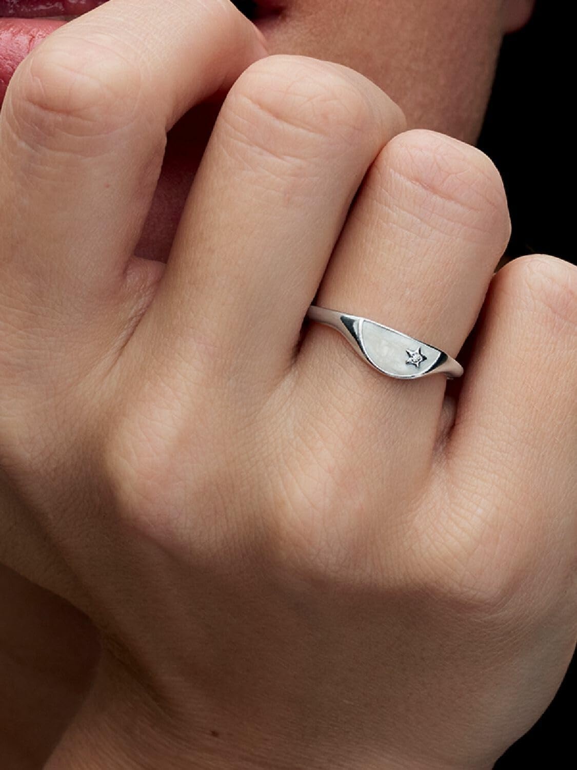 image:imagePANDORA Me Halved Enamel Signet Ring Sterling SIlver Ring with Cubic Zirconia amp Enamel Includes Gift Box85