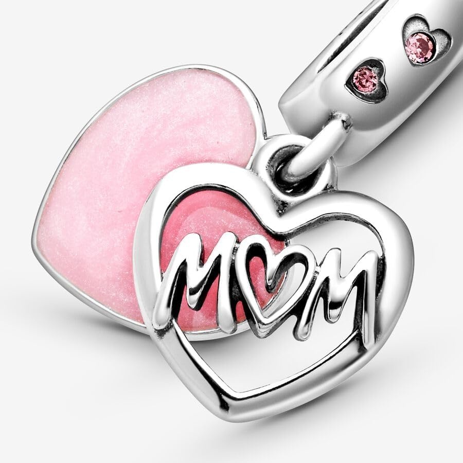 image:imagePANDORA Mom Script Heart Dangle Charm Gift for Her Compatible with PANDORA Moments Sterling Silver with Cubic Zirconia amp Enamel With Gift Box